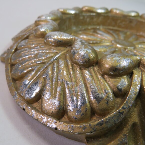 Vintage Medallion Art Deco Victorian Design Gold w Silver Leaf flat back HEAVY - Picture 3 of 12